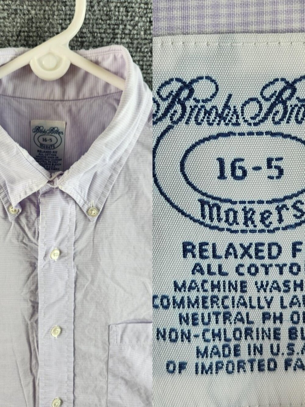 VTG Brooks Brothers Makers 16 35 Purple Check Relaxed Button Up USA Cotton